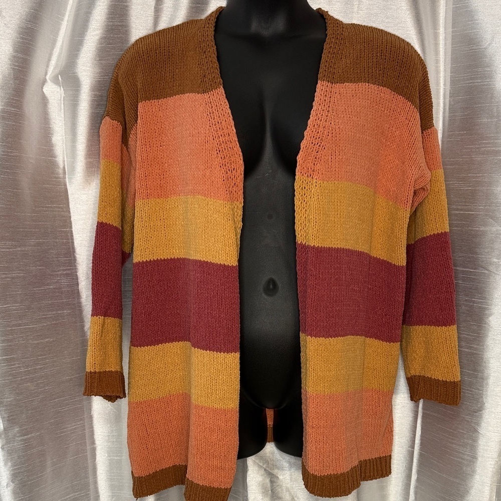 Umgee USA Open Cardigan Sweater Women’s S Colorblock Drop Shoulder Oversized Fit